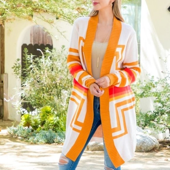 Boho Geo Print open front long sleeve cardigan - Picture 5 of 6